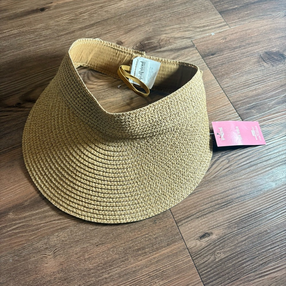 NWT The Girlfriend Tan Woven Sun Visor Hat Vacation Beach Pool